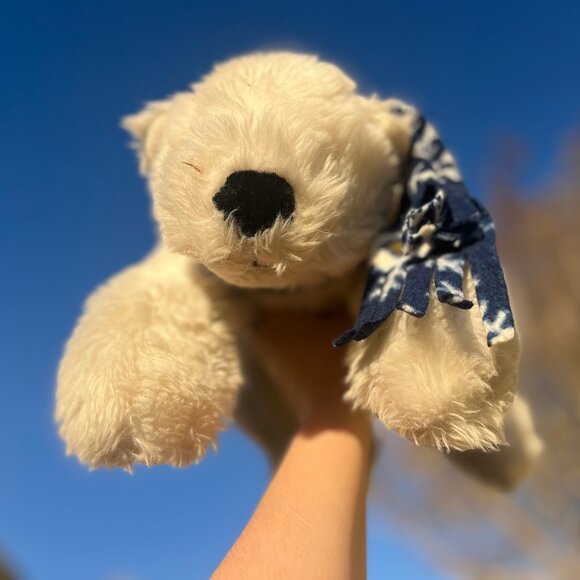 VHTF Vintage Russ Floppy Weighted Cream Polar Bear "Iceberg" with Fleece Scarf - Picture 1 of 5